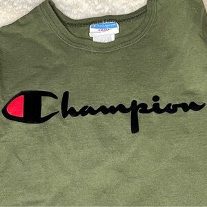 Champion Men’s Green T-Shirt Velvet Logo Size Small